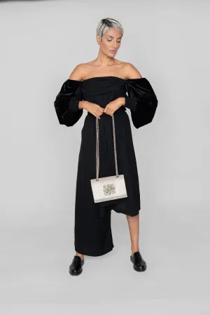 Ivory Velvet Chain Clutch (Clear Stone)