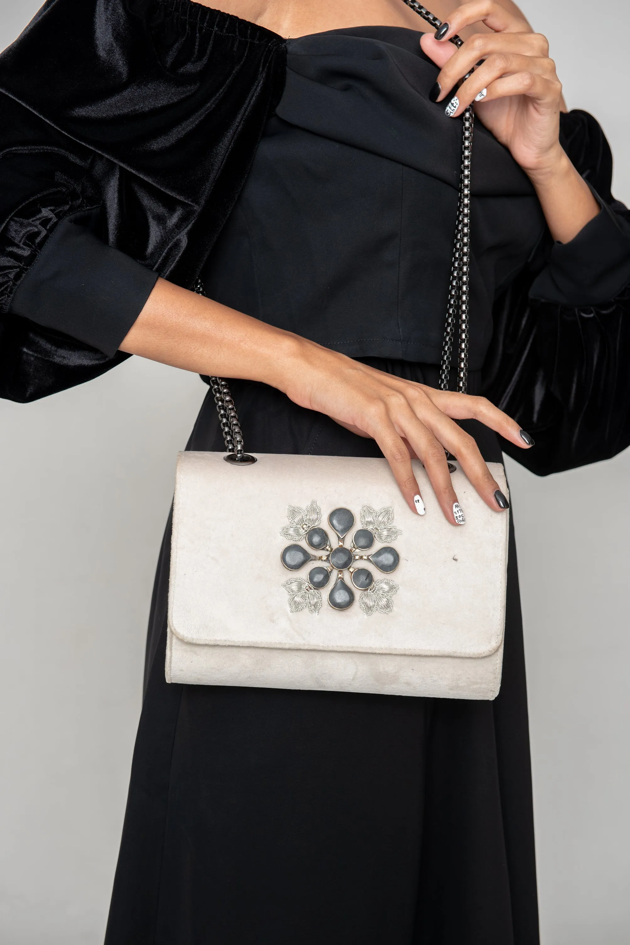 Ivory Velvet Chain Clutch