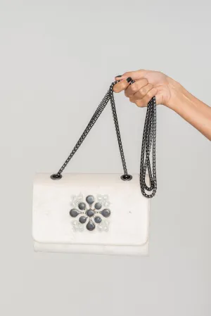 Ivory Velvet Chain Clutch