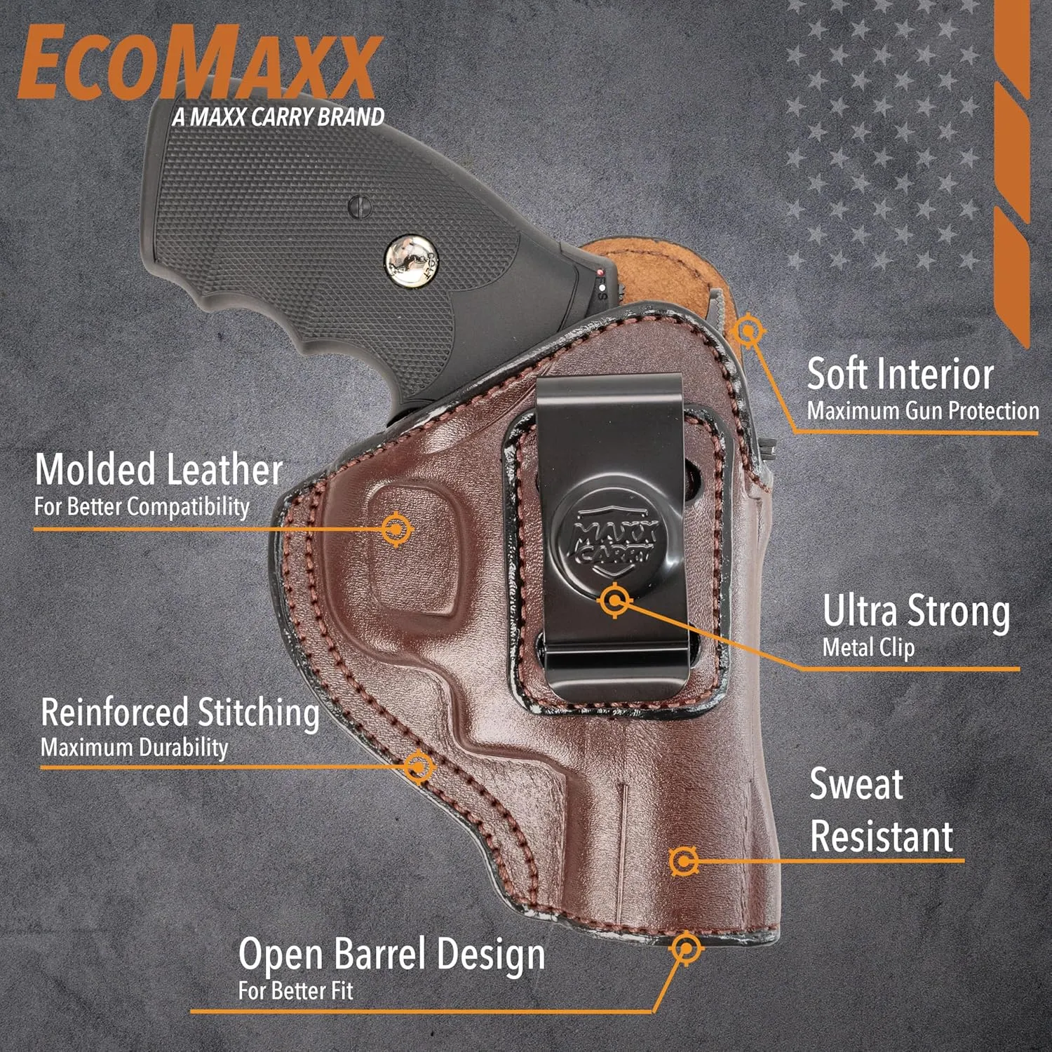 IWB Genuine Leather Gun Holster, Conceal Carry, Fits Most K & L 6 Shot Revolvers in a 2", 3" & 4" Barrel Length .38|357|9|44cal. Ruger SP101, Python, 357 Magnum.