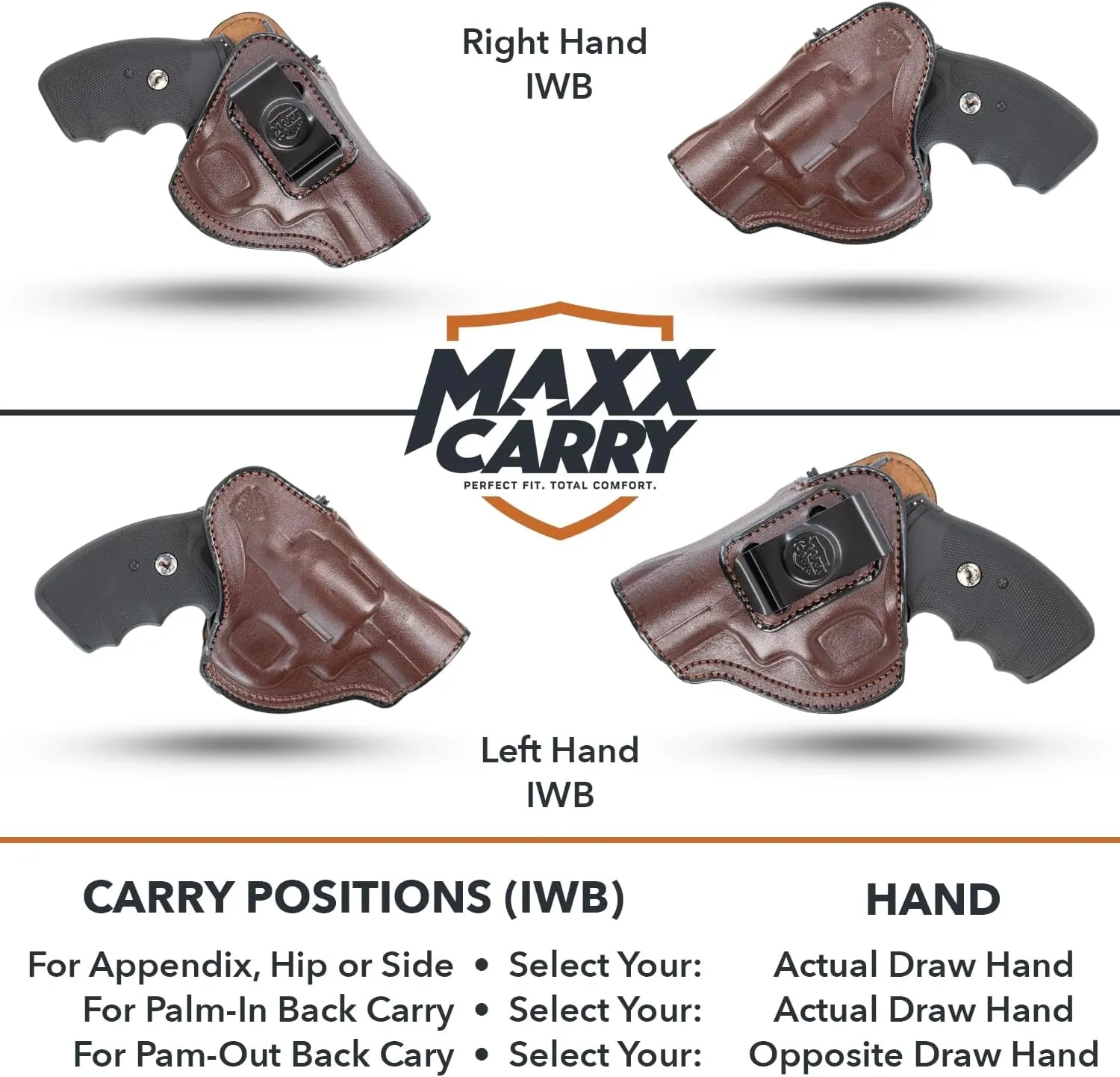IWB Genuine Leather Gun Holster, Conceal Carry, Fits Most K & L 6 Shot Revolvers in a 2", 3" & 4" Barrel Length .38|357|9|44cal. Ruger SP101, Python, 357 Magnum.