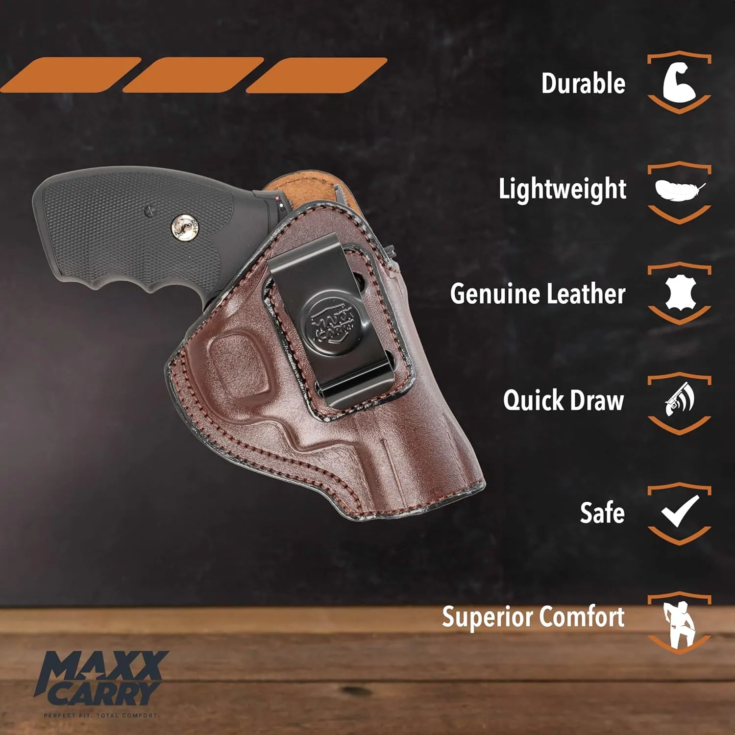 IWB Genuine Leather Gun Holster, Conceal Carry, Fits Most K & L 6 Shot Revolvers in a 2", 3" & 4" Barrel Length .38|357|9|44cal. Ruger SP101, Python, 357 Magnum.