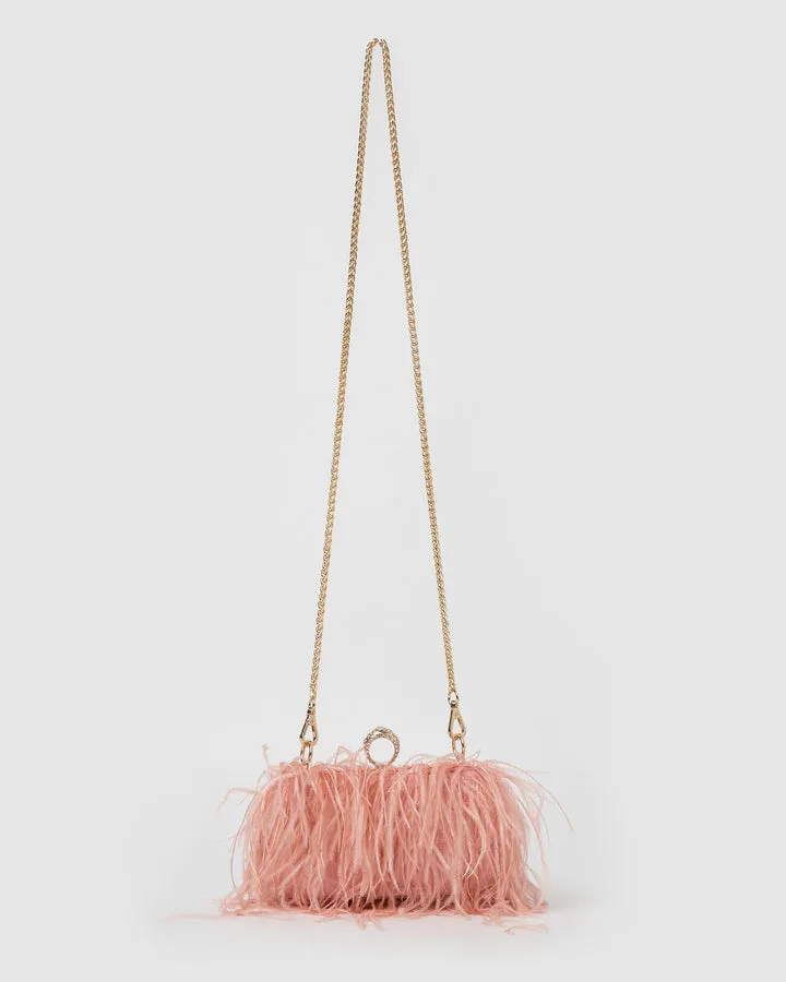 Izoa Beatrice Clutch Pink Faux Feather