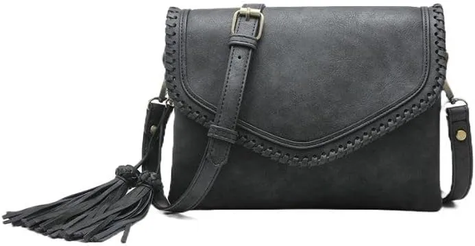 JEN & CO. Sloane Crossbody - Vegan Leather Clutch Purse for Women, Adjustable Strap, Decorative Tassel Purses
