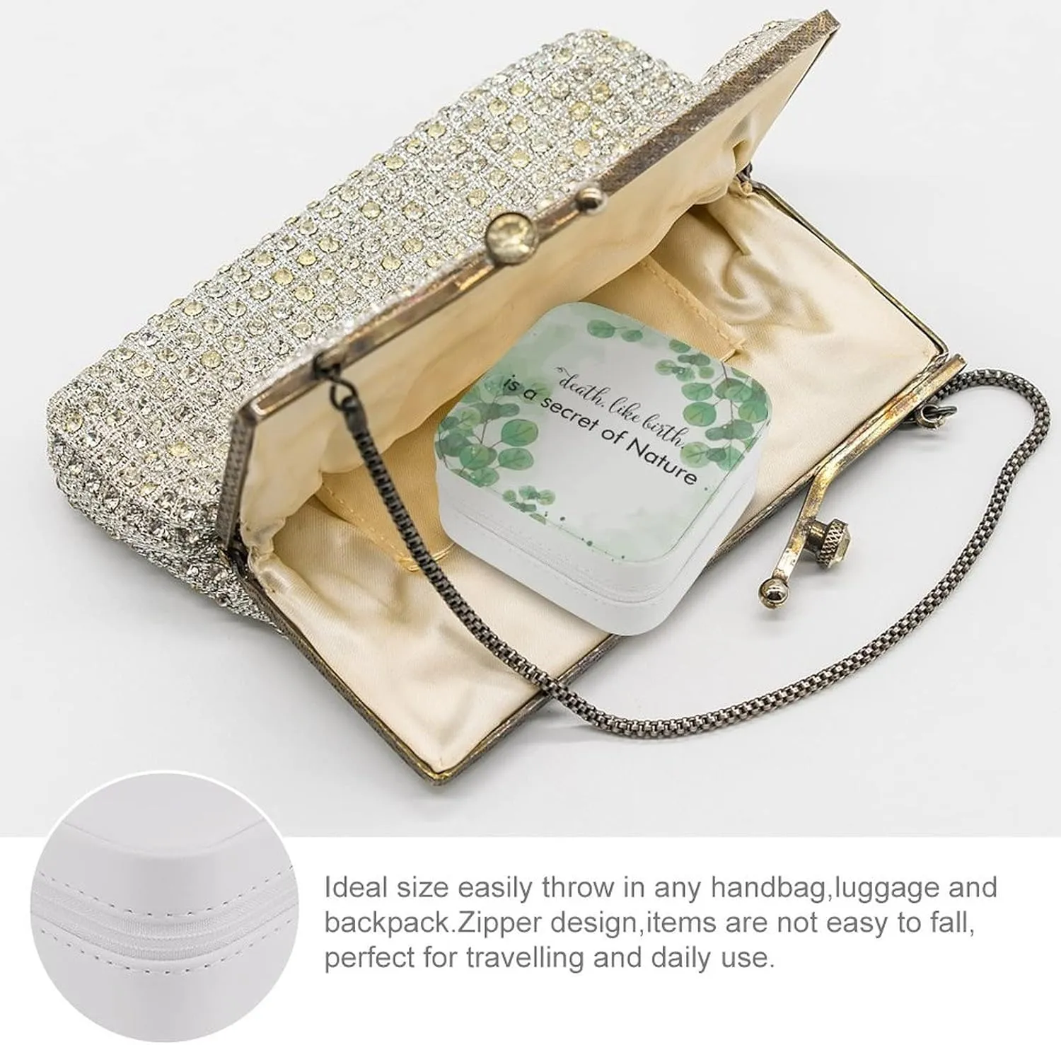 Jewelry Box, PU Small Portable Travel Case, Organizer Display Storage Holder Box for Rings, Earrings, Necklaces, Bracelets Death, Like Birth, Is A Secret of Nature