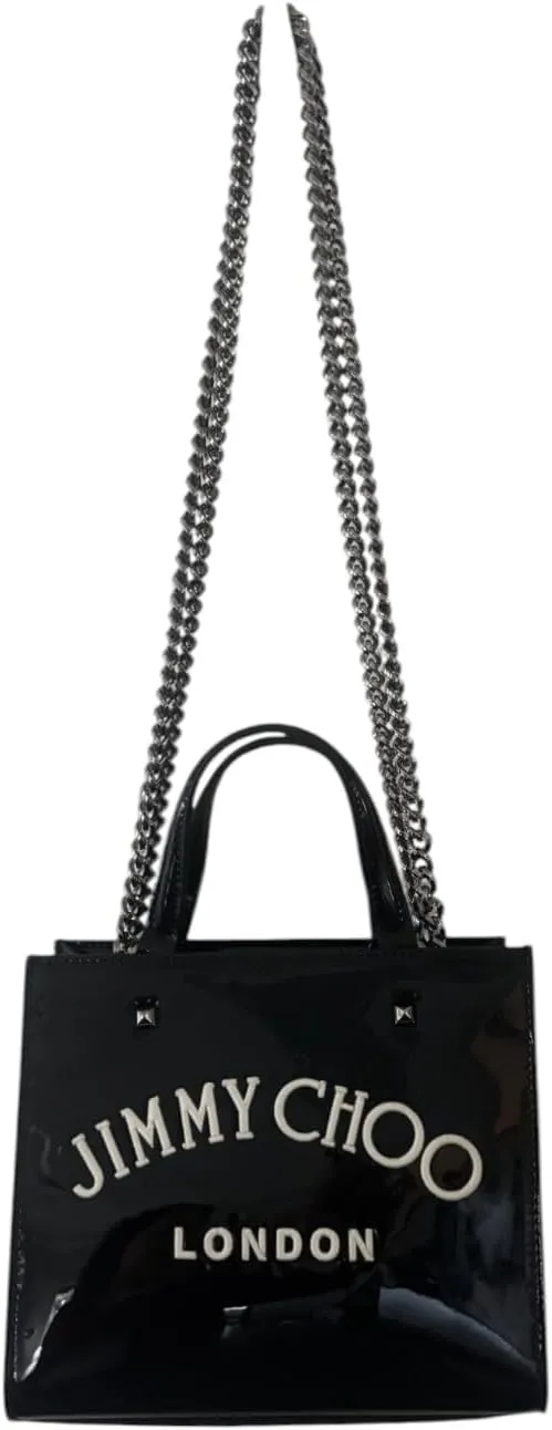 JIMMY CHOO Embroidered Logo Black Patent Leather Mini Bag