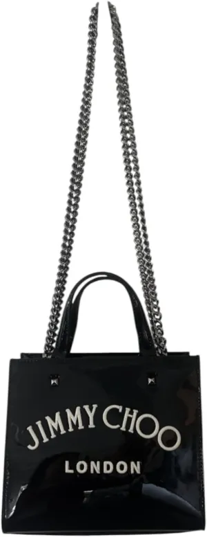 JIMMY CHOO Embroidered Logo Black Patent Leather Mini Bag