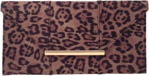 JNB Faux Suede Flat Leopard Envelope Clutch