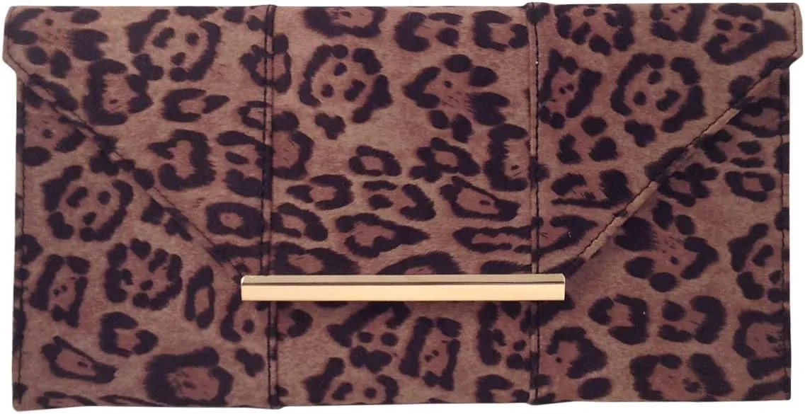 JNB Faux Suede Flat Leopard Envelope Clutch
