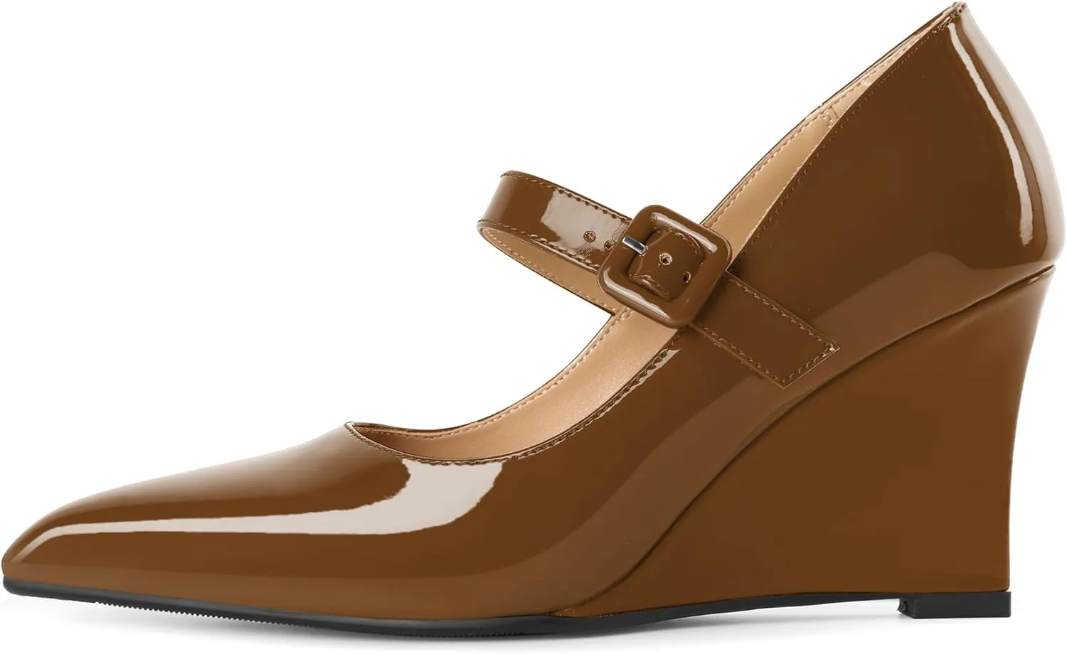 Joseywade Womens Mary Jane Heels Wedge Pumps Closed Toe High Heels Adjustable Ankle Strap Shoes