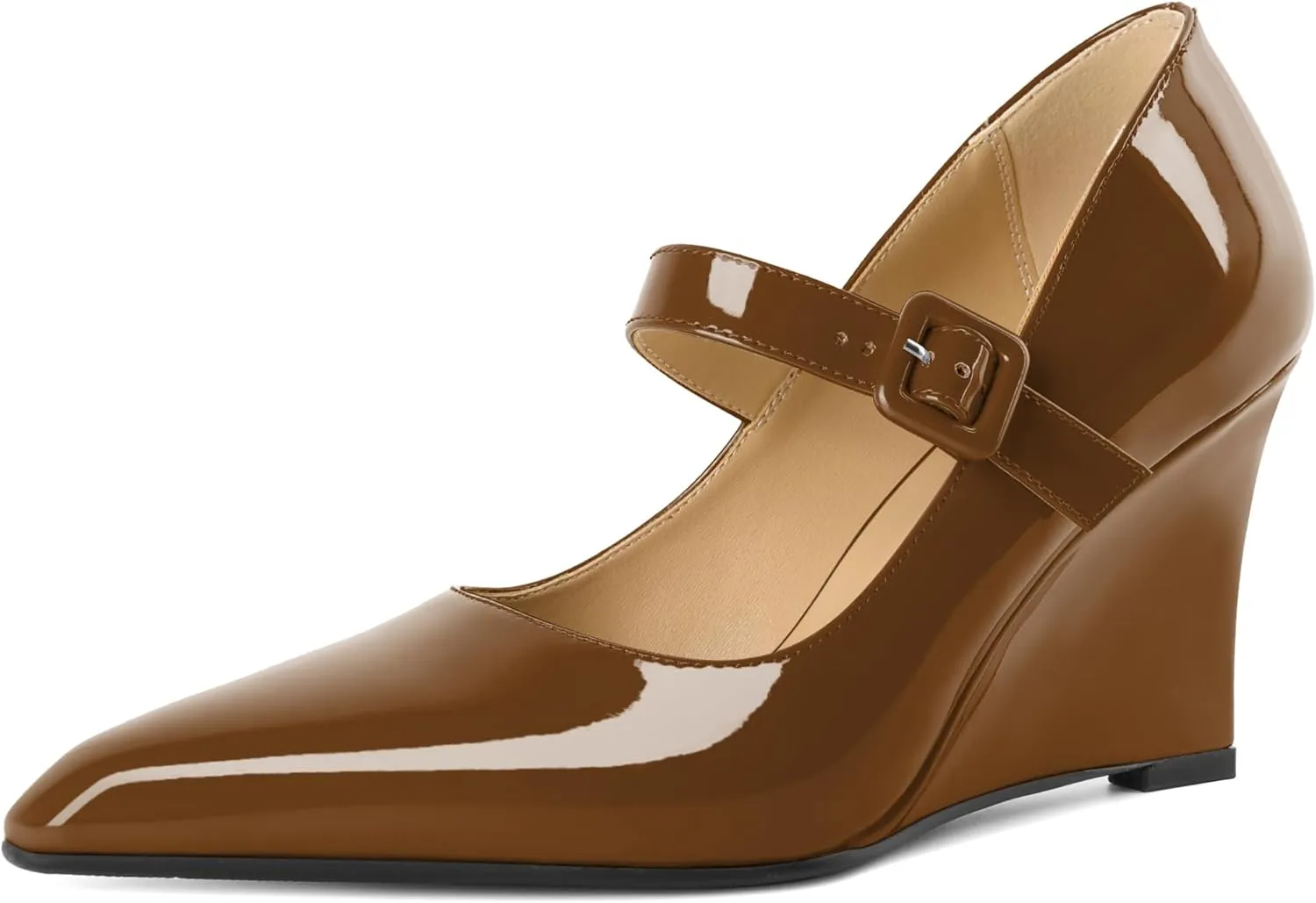 Joseywade Womens Mary Jane Heels Wedge Pumps Closed Toe High Heels Adjustable Ankle Strap Shoes