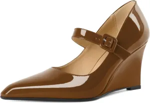 Joseywade Womens Mary Jane Heels Wedge Pumps Closed Toe High Heels Adjustable Ankle Strap Shoes