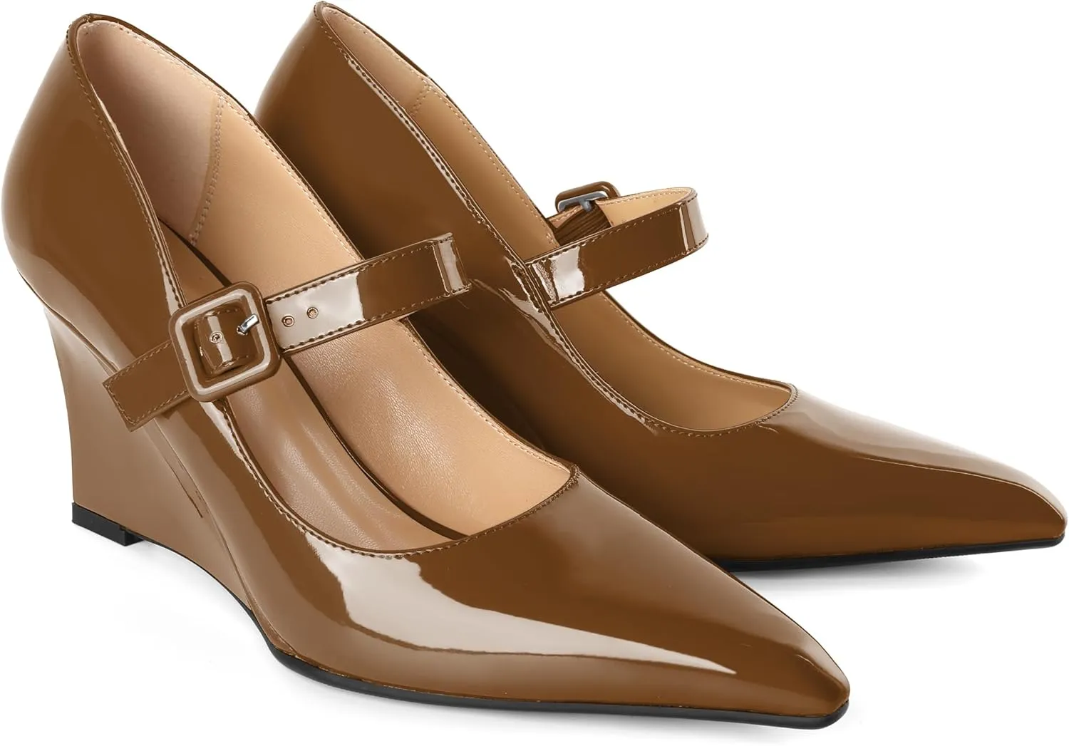 Joseywade Womens Mary Jane Heels Wedge Pumps Closed Toe High Heels Adjustable Ankle Strap Shoes