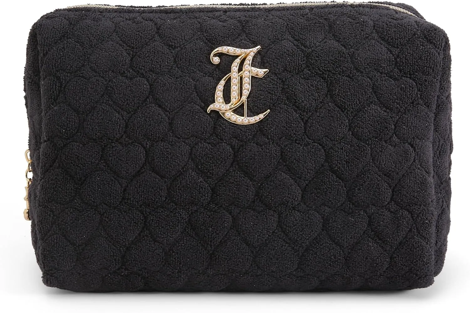 Juicy Couture Women's Cosmetics Bag - Travel Makeup and Toiletries Clutch Wedge Pouch, Black Terry Towel