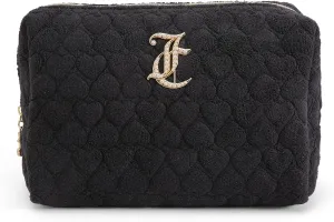 Juicy Couture Women's Cosmetics Bag - Travel Makeup and Toiletries Clutch Wedge Pouch, Black Terry Towel