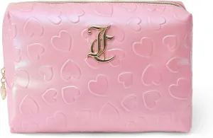 Juicy Couture Women's Cosmetics Bag - Travel Makeup and Toiletries Clutch Wedge Pouch, Pink Pressed