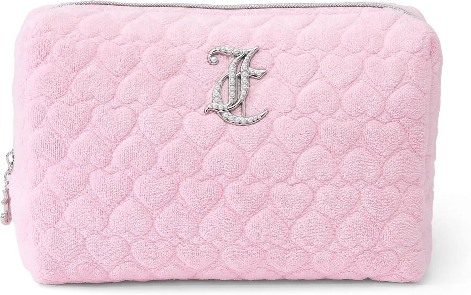 Juicy Couture Women's Cosmetics Bag - Travel Makeup and Toiletries Clutch Wedge Pouch, Pink Terry Towel