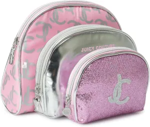 Juicy Couture Women's Toiletries Kit Set - Mixed Trio Travel Makeup and Cosmetics Large Bag, Clutch, Coin Purse, Size One Size, Pink Sparkle