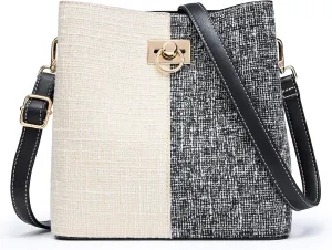 KALIDI Crossbody Purses for Women Vegan Leather Bucket Bag Fashion Ladies Crossbody Handbag Shoulder Purse with Multi Pockets