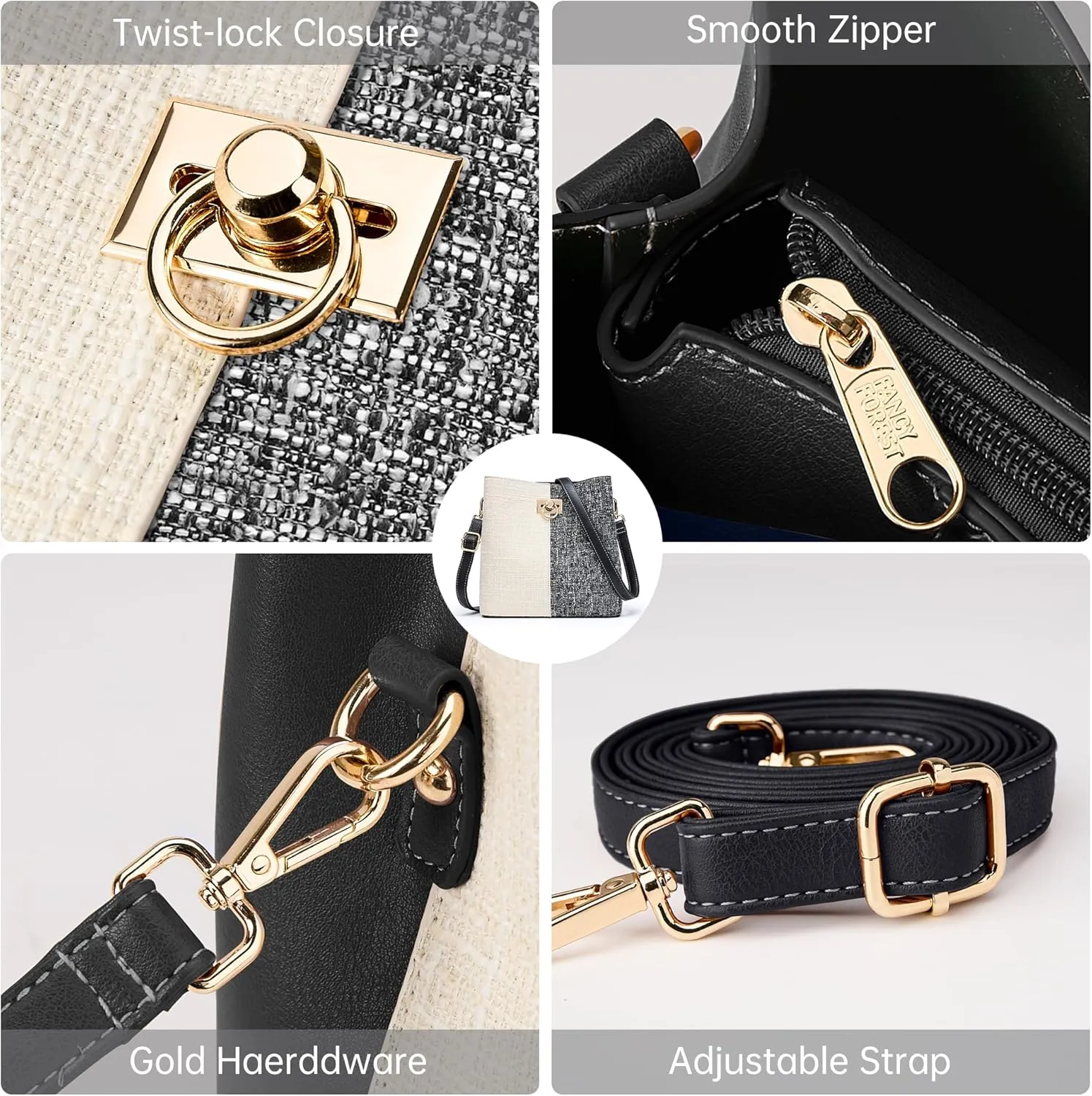 KALIDI Crossbody Purses for Women Vegan Leather Bucket Bag Fashion Ladies Crossbody Handbag Shoulder Purse with Multi Pockets