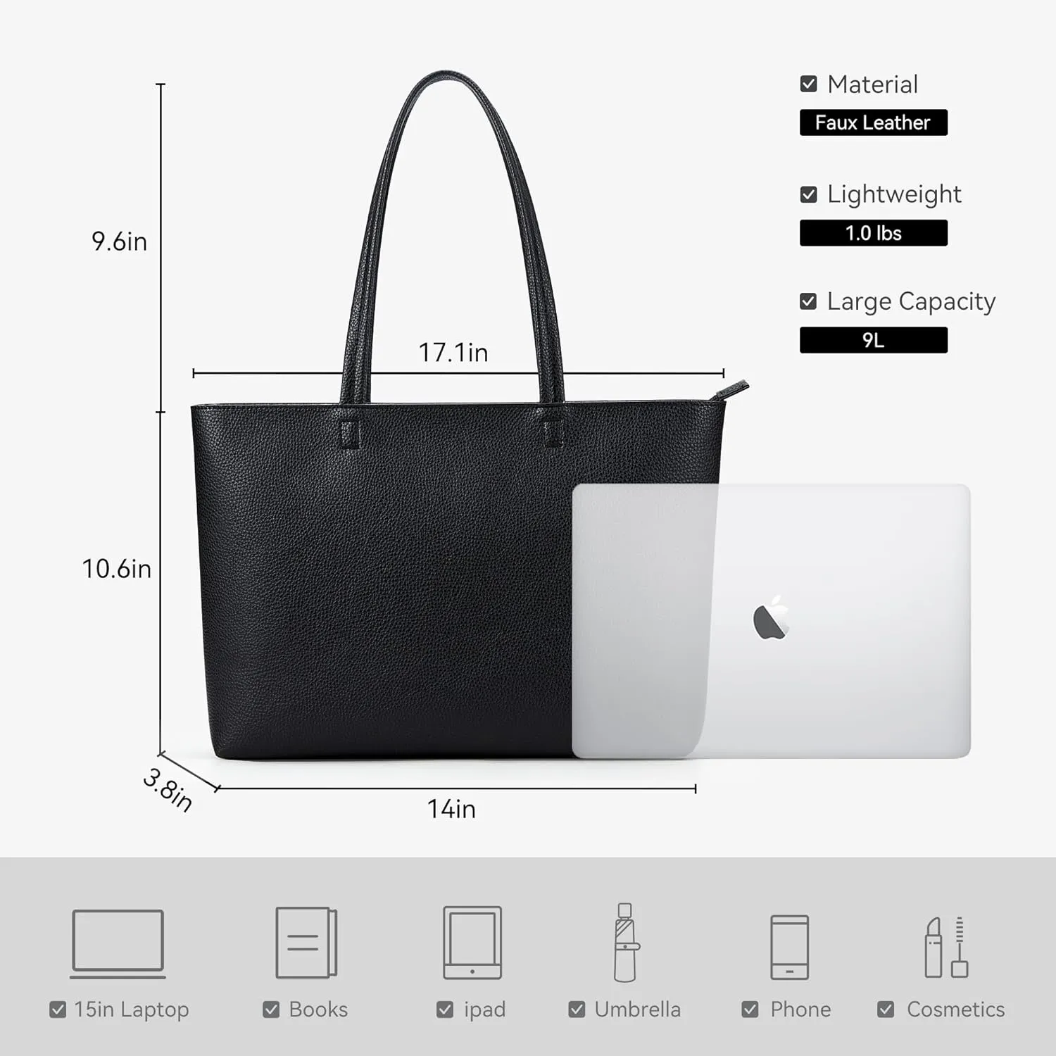 KALIDI Tote Bag Zipper Shoulder Bag Faux Leather Purses Satchel for Women Large Casual Handbag Work Dating College