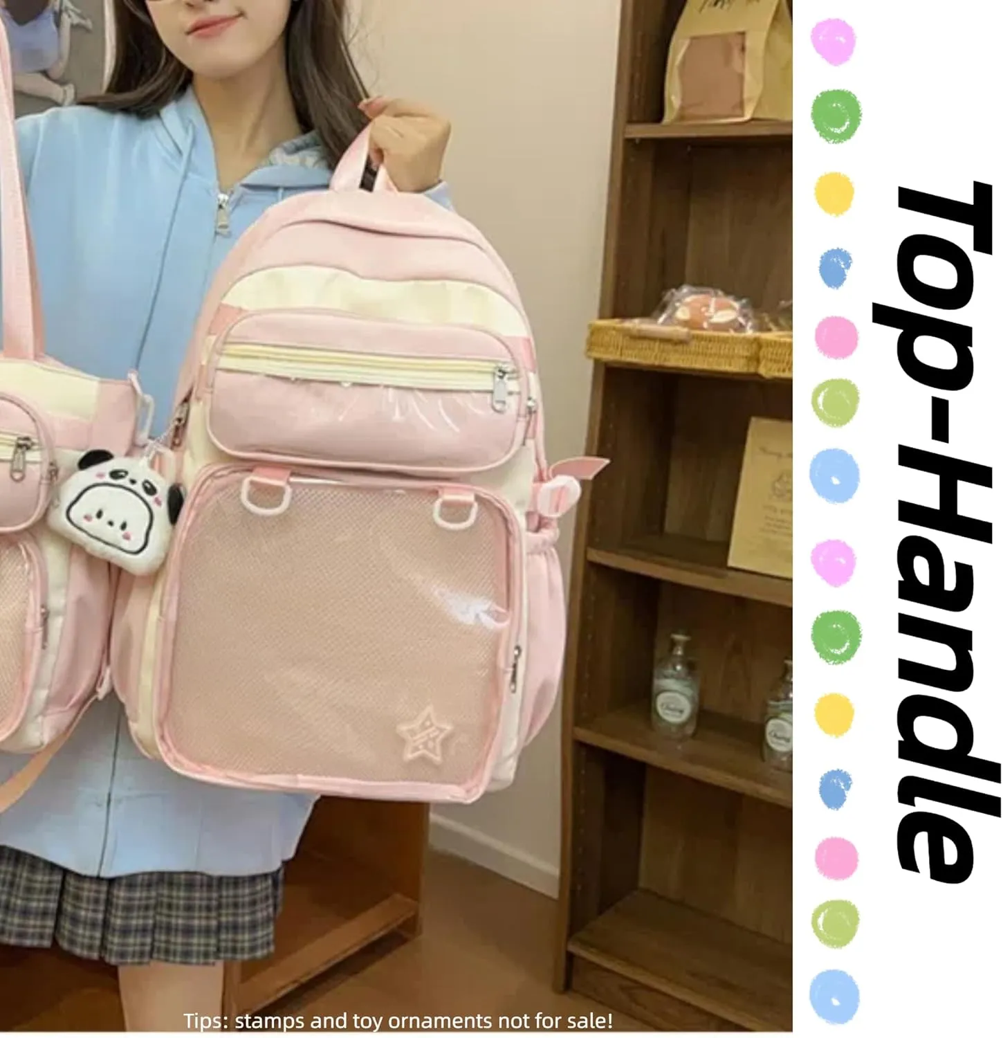 Kawaii Ita Backpack with Removable Clear Pouch Anime Merch Display Otaku Bag for Pins Badges Cosplay Accessory Storage (Pink)