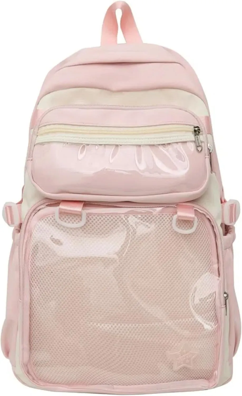 Kawaii Ita Backpack with Removable Clear Pouch Anime Merch Display Otaku Bag for Pins Badges Cosplay Accessory Storage (Pink)