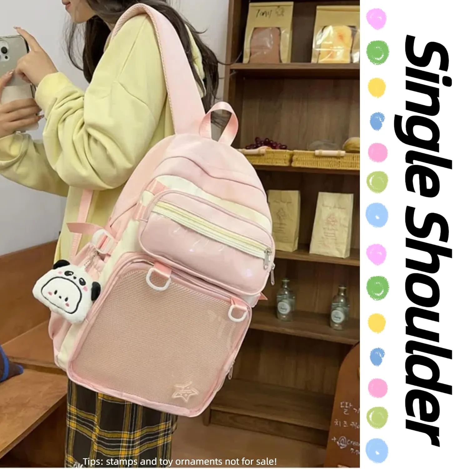 Kawaii Ita Backpack with Removable Clear Pouch Anime Merch Display Otaku Bag for Pins Badges Cosplay Accessory Storage (Pink)