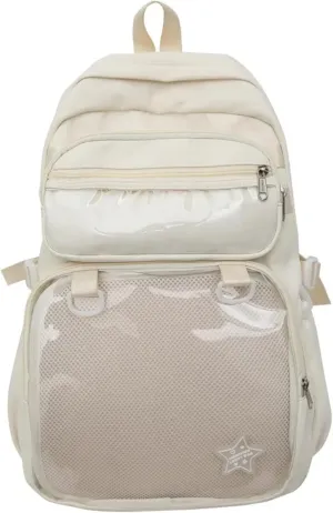 Kawaii Ita Backpack with Removable Clear Pouch Anime Merch Display Otaku Bag for Pins Badges Cosplay Accessory Storage (White)