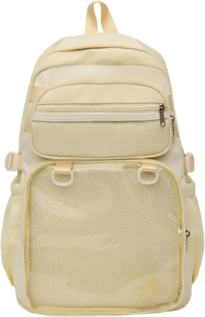 Kawaii Ita Backpack with Removable Clear Pouch Anime Merch Display Otaku Bag for Pins Badges Cosplay Accessory Storage (Yellow)
