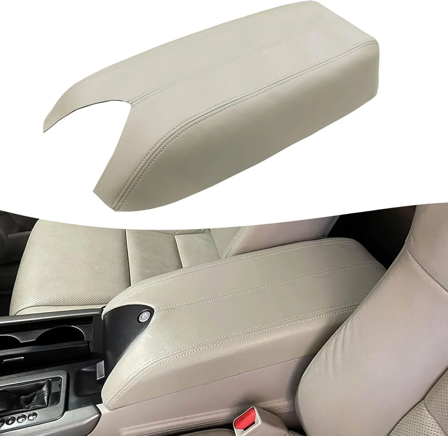 KBH Center Console Armrest Cover Replacement for Acura RDX 2007 2008 2009 2010 2011 2012, Vinyl Leather Middle Console Skin Upholstery, Anti-Scratch, Tan