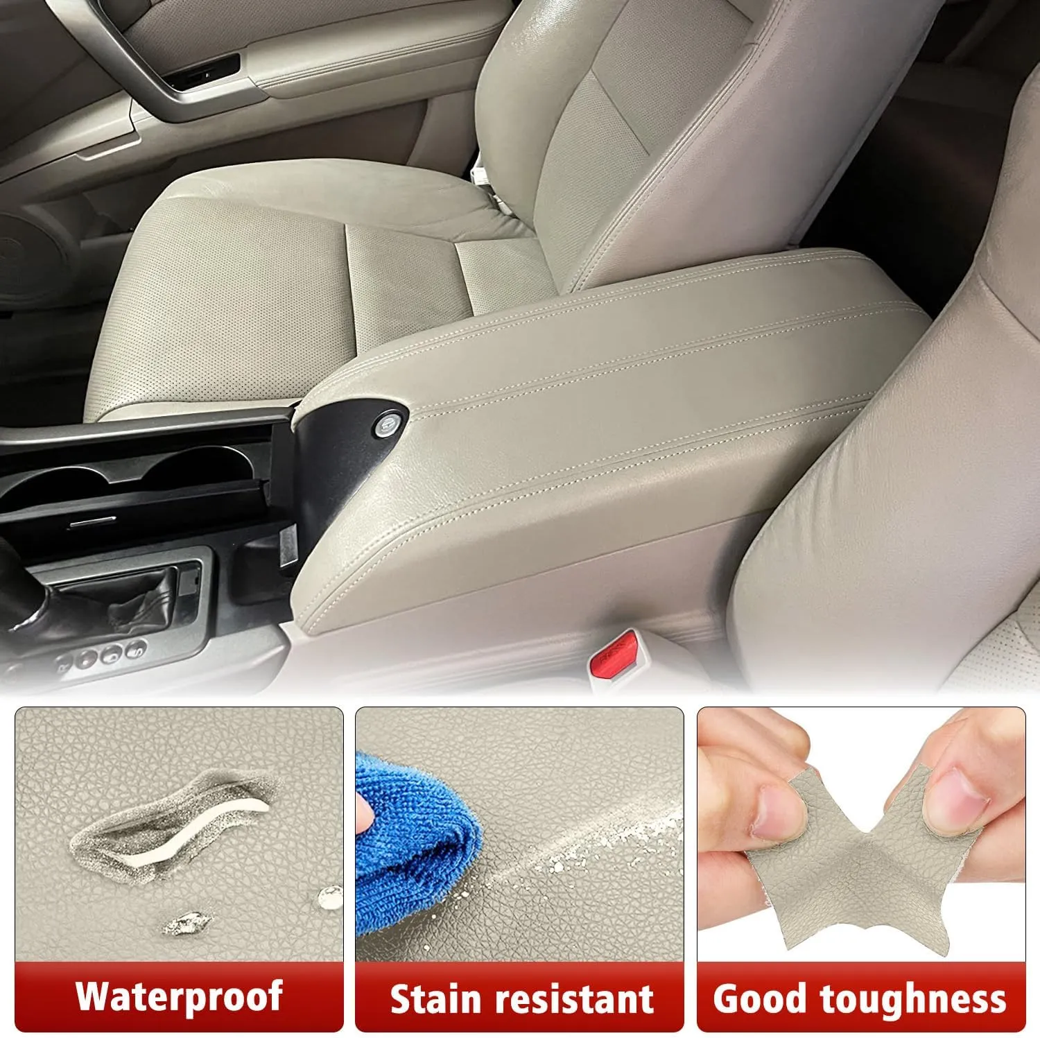 KBH Center Console Armrest Cover Replacement for Acura RDX 2007 2008 2009 2010 2011 2012, Vinyl Leather Middle Console Skin Upholstery, Anti-Scratch, Tan
