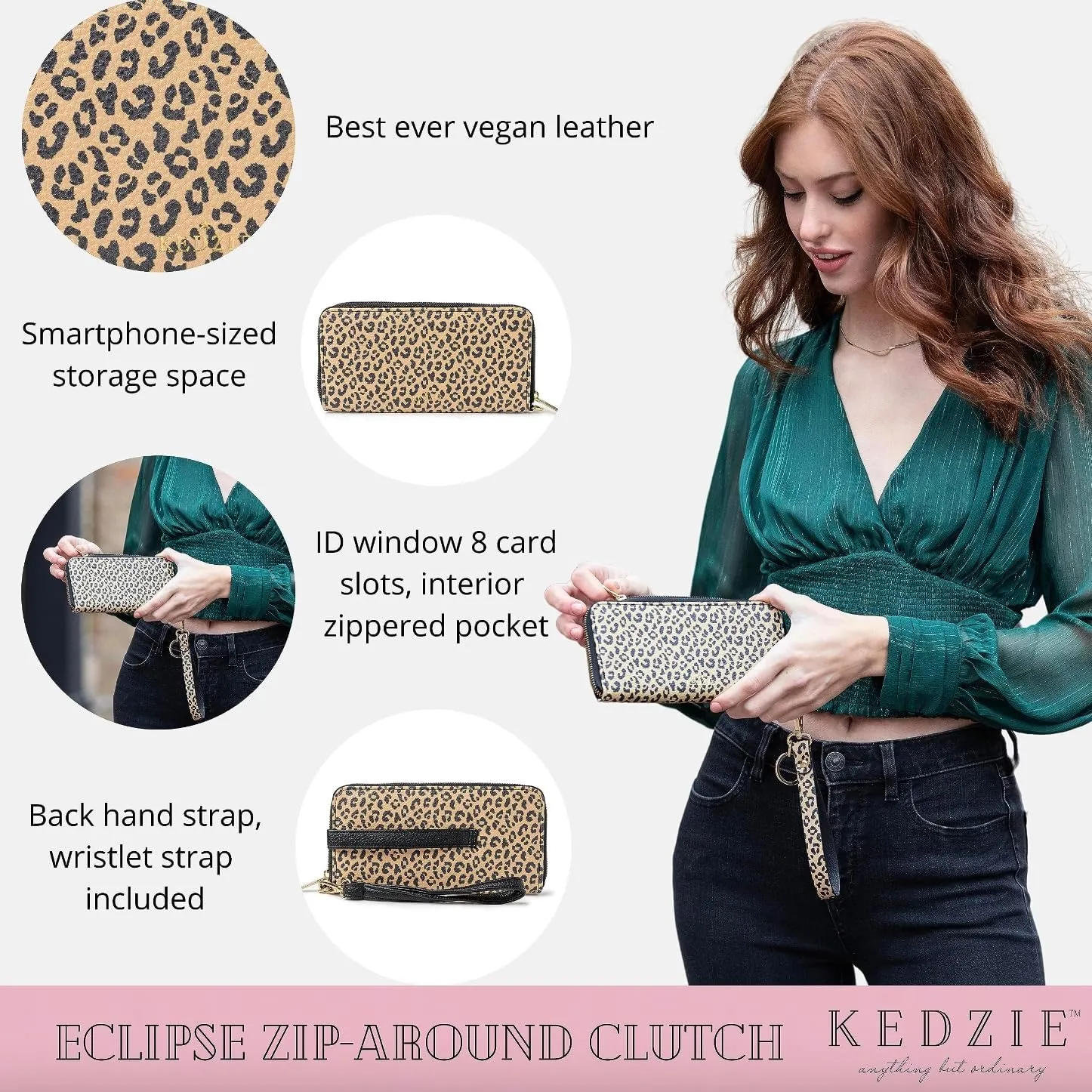 KEDZIE Eclipse Vegan Leather Zip-Around Clutch Wallet Credit Card Holder Phone Wristlet for Women