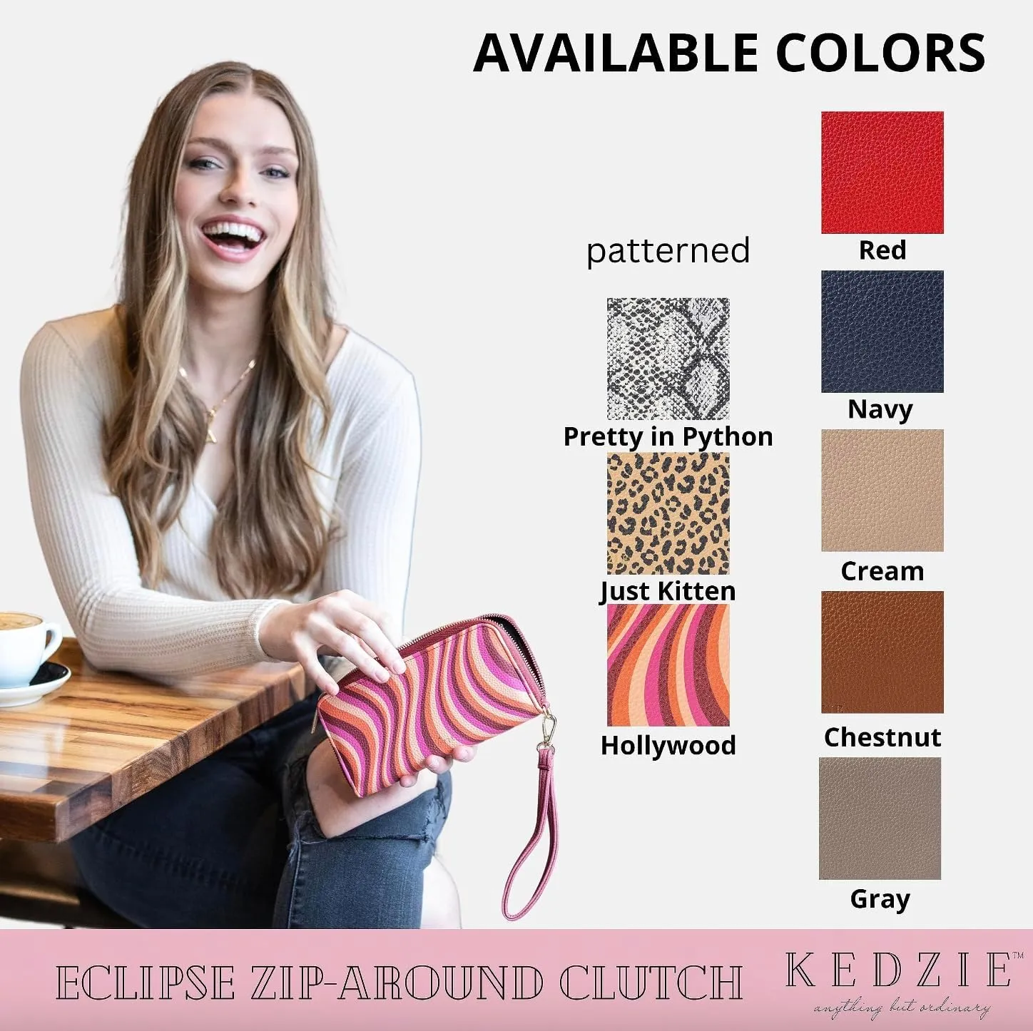 KEDZIE Eclipse Vegan Leather Zip-Around Clutch Wallet Credit Card Holder Phone Wristlet for Women