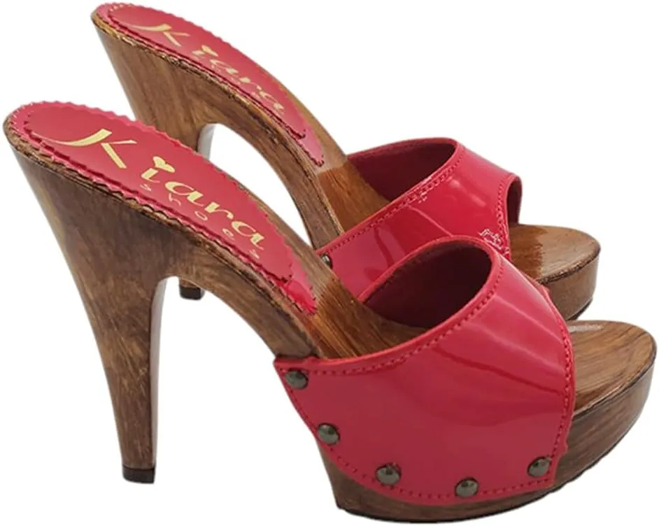 Kiara Shoes Women's Clogs in Red Patent Leather and 11 cm Heel - K211001 Vern Rosso