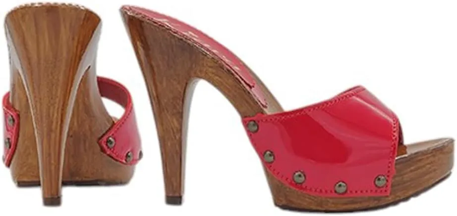Kiara Shoes Women's Clogs in Red Patent Leather and 11 cm Heel - K211001 Vern Rosso
