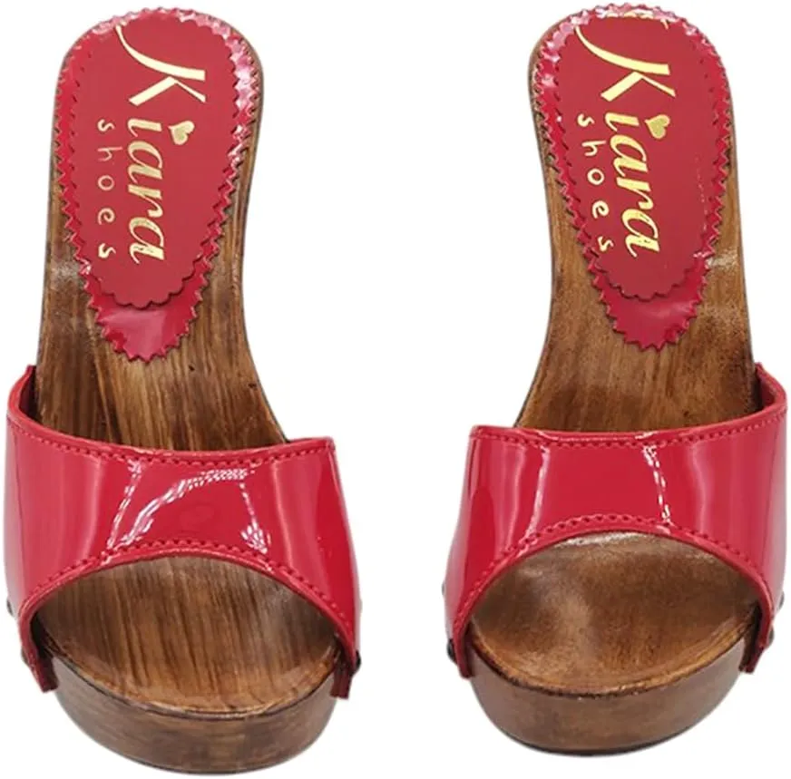 Kiara Shoes Women's Clogs in Red Patent Leather and 11 cm Heel - K211001 Vern Rosso