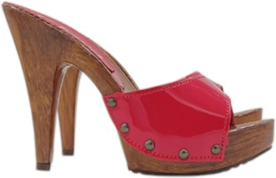 Kiara Shoes Women's Clogs in Red Patent Leather and 11 cm Heel - K211001 Vern Rosso