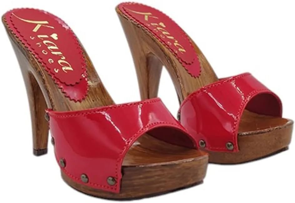 Kiara Shoes Women's Clogs in Red Patent Leather and 11 cm Heel - K211001 Vern Rosso