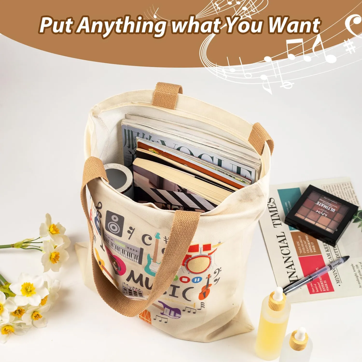 KingPoint Musical Note Tote Bag Shoulder Bag Women Tote Shopping Bag Big Capacity Casual Velvet Handbags for Music Lover Tote