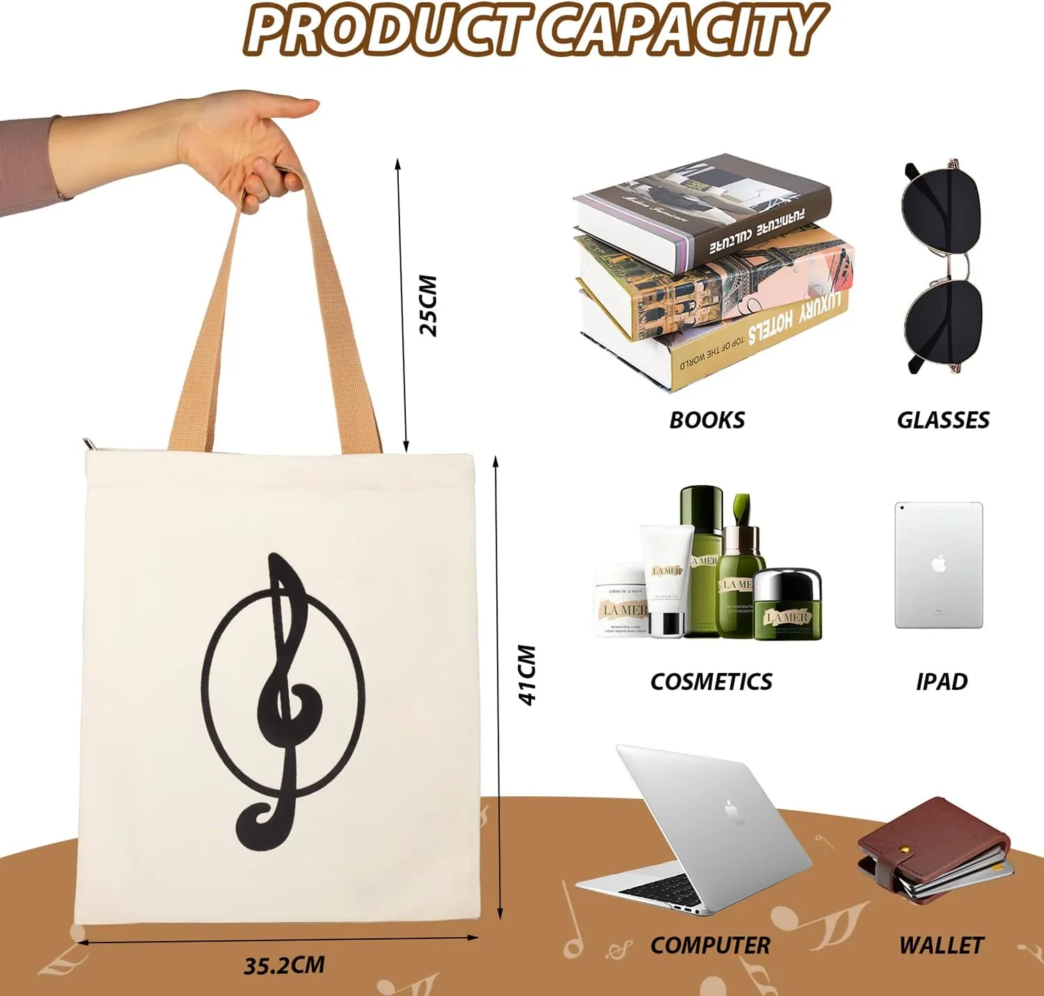 KingPoint Musical Note Tote Bag Shoulder Bag Women Tote Shopping Bag Big Capacity Casual Velvet Handbags for Music Lover Tote