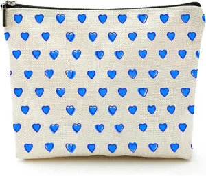 KNoRRS Chic Blue Preppy Makeup Bag - Elegant Zipper Pouch for Travel & Toiletries, Ideal Gift for Teen Girls & Roller Hearts Rabbit Lovers