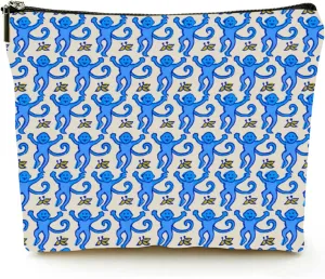KNoRRS Chic Blue Preppy Makeup Bag - Elegant Zipper Pouch for Travel & Toiletries, Ideal Gift for Teen Girls & Roller Monkey Rabbit Lovers
