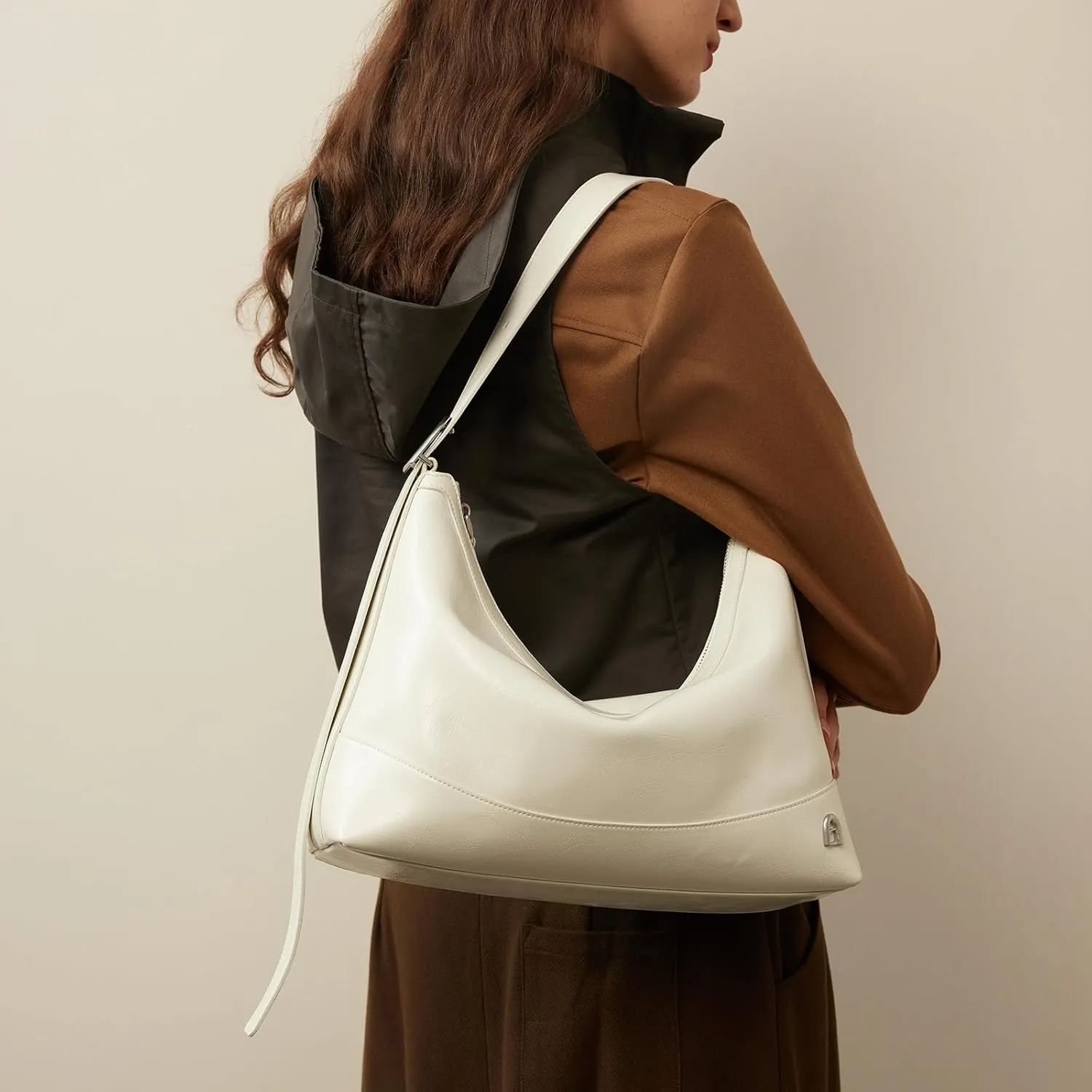 LA FESTIN Leather Tote Bag for Women: Large Shoulder Purses with Wide Strap-Hobo Style Women's Crossbody Bag with Zipper