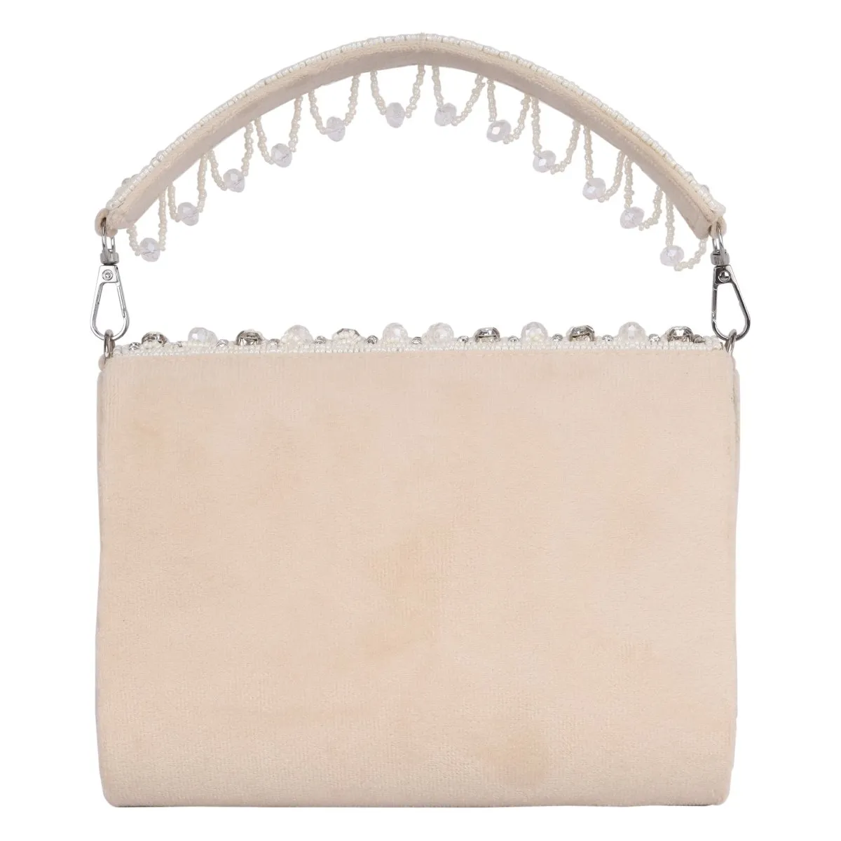 La Reat Glamour Women's Bridal Fancy Party Hand Embroidery Clutch Purse in Beige
