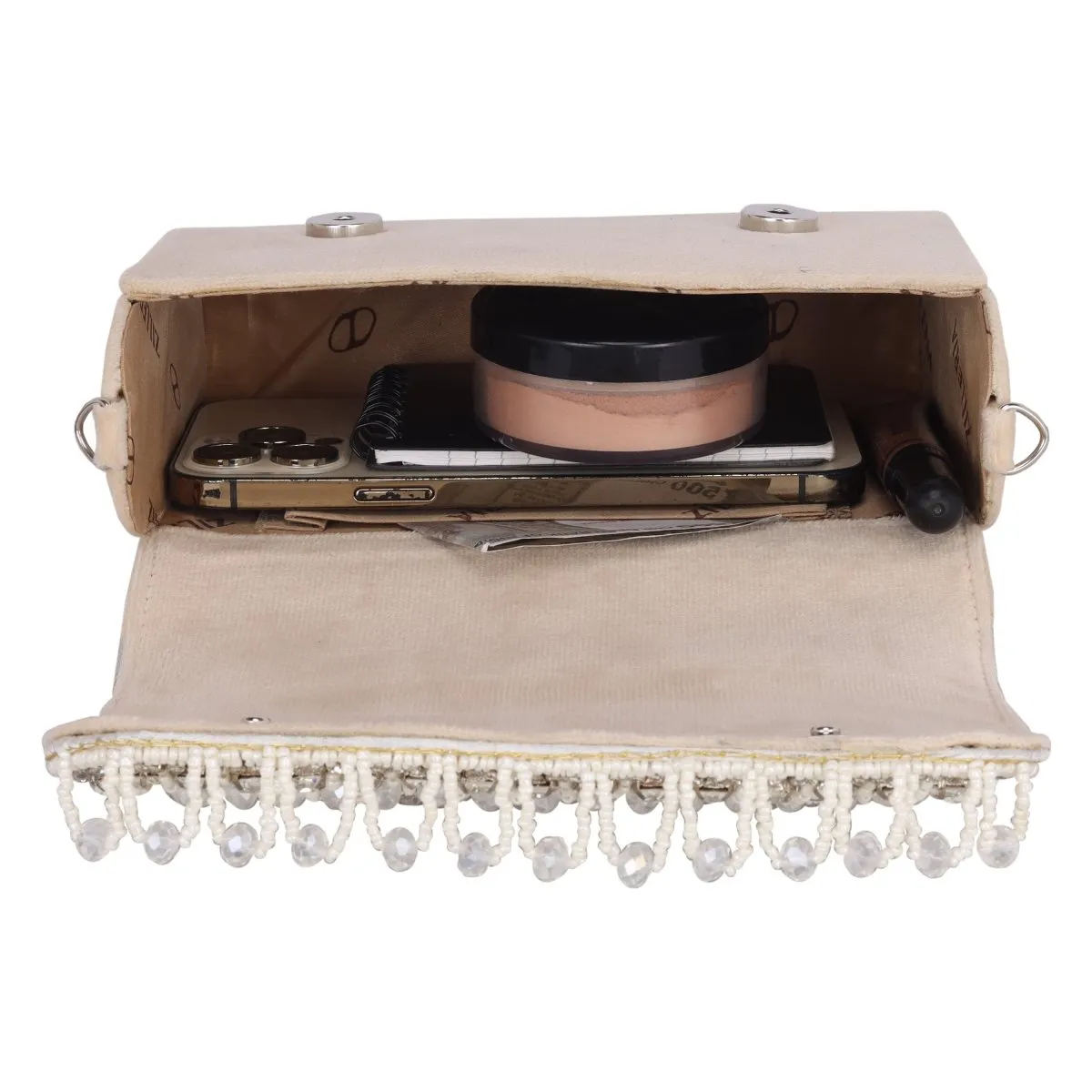 La Reat Glamour Women's Bridal Fancy Party Hand Embroidery Clutch Purse in Beige