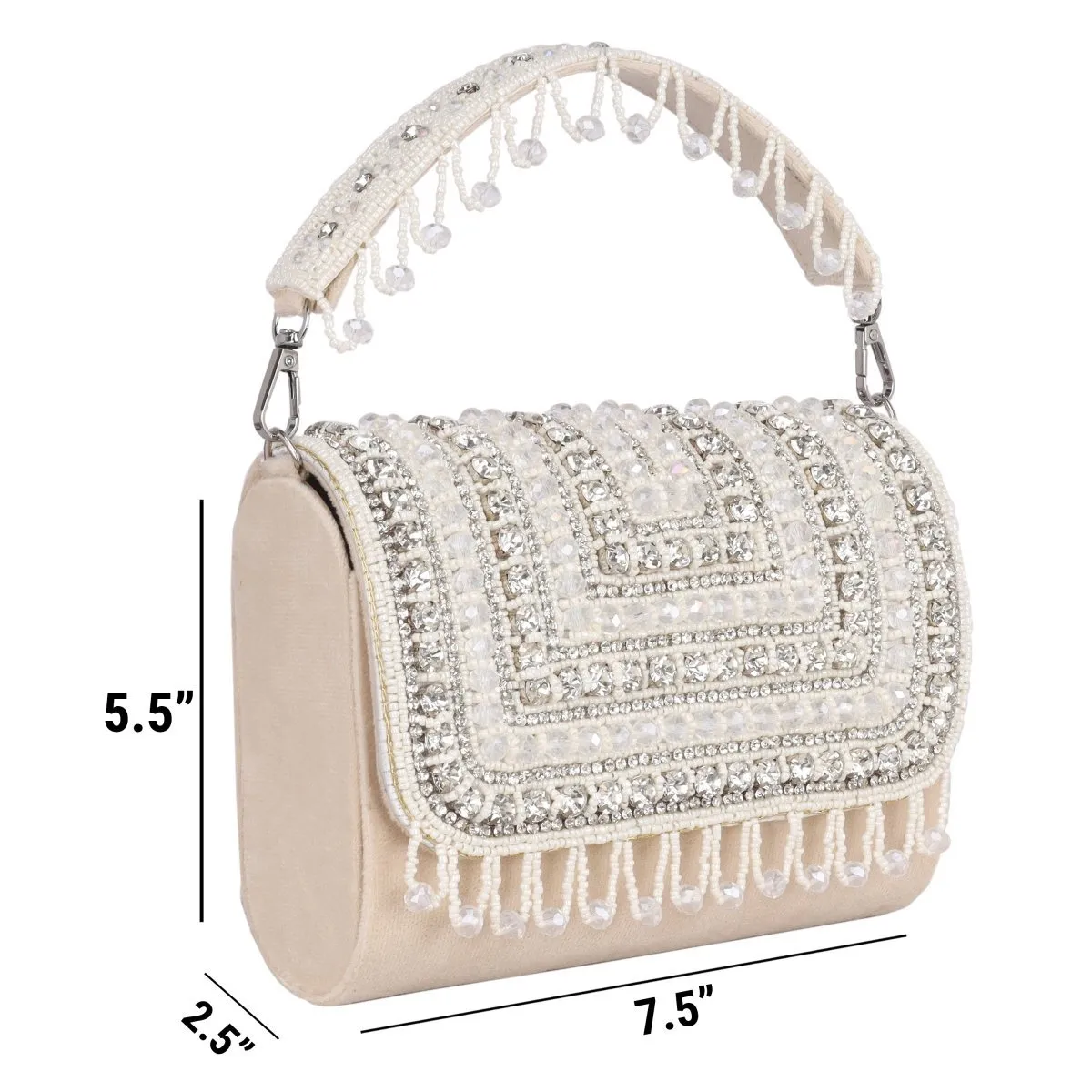 La Reat Glamour Women's Bridal Fancy Party Hand Embroidery Clutch Purse in Beige