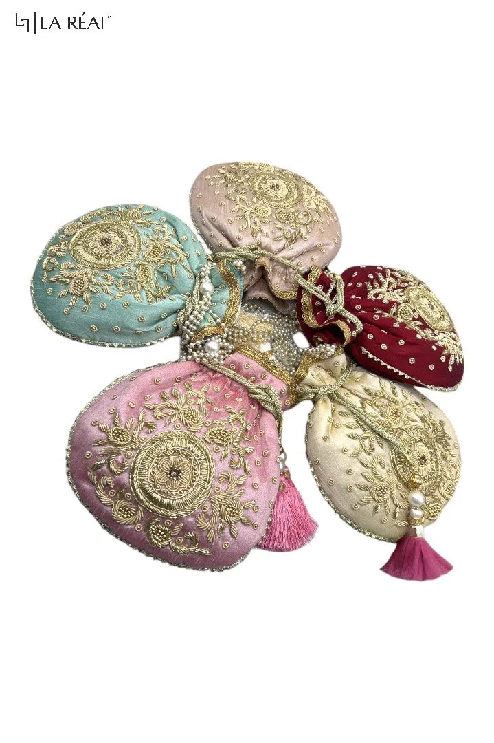 La Reat's Kora Women's Bridal Fancy Party Hand Embroidery Potli Bags