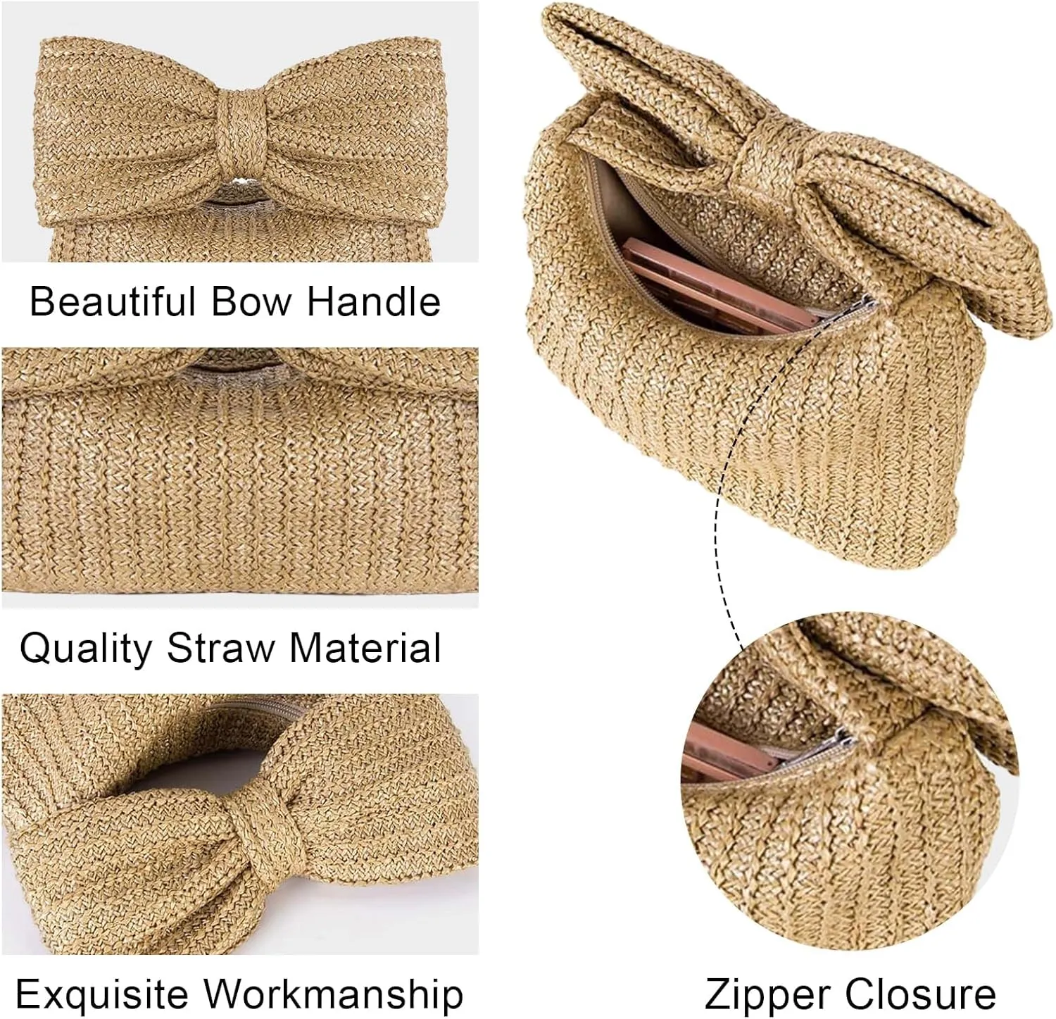 Ladies Straw Bow Purse Summer Clutch Bag Holiday Beach Handbag Formal Party Wedding 2024 New