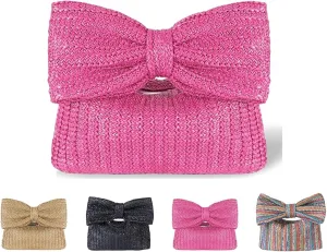 Ladies Straw Bow Purse Summer Clutch Bag Holiday Beach Handbag Formal Party Wedding 2024 New